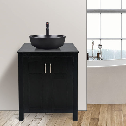 Black Bathroom Vanity Set with Round Ceramic Vessel Sink HW1120 display scene