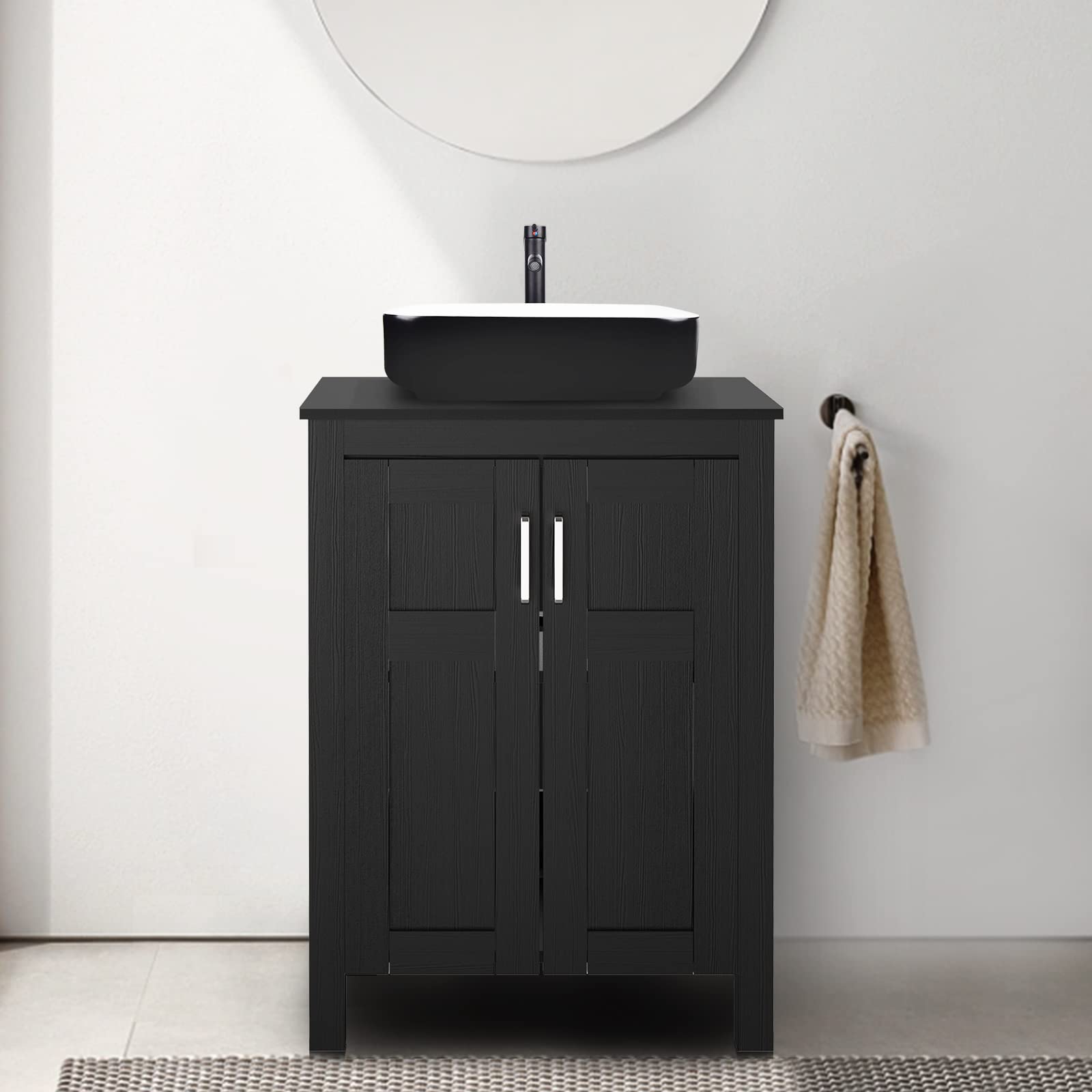 Black Bathroom Vanity Set with Black Ceramic Vessel Sink HW1120 display scene