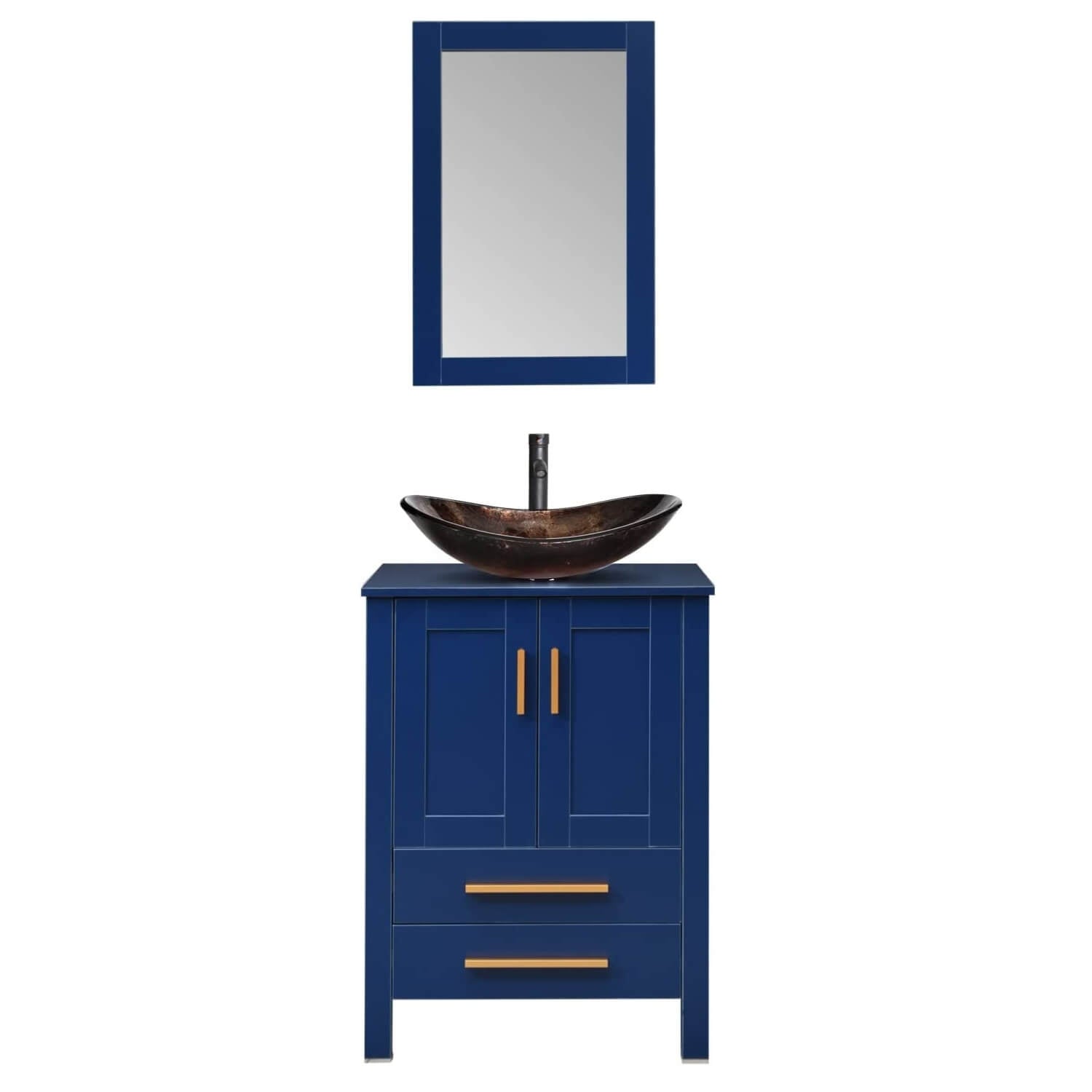 Elecwish 24''bathroom wood vanity with gold boat glass sink with mirror