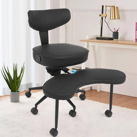 ELECWISH Meditation Chair, Cross Legged ADHD Office Chair for Adults with Wing Back Support, Ergonomic Kneeling Yoga Desk Use with Wheels, Height Adjustable seat and Leg Rest, Black OC140