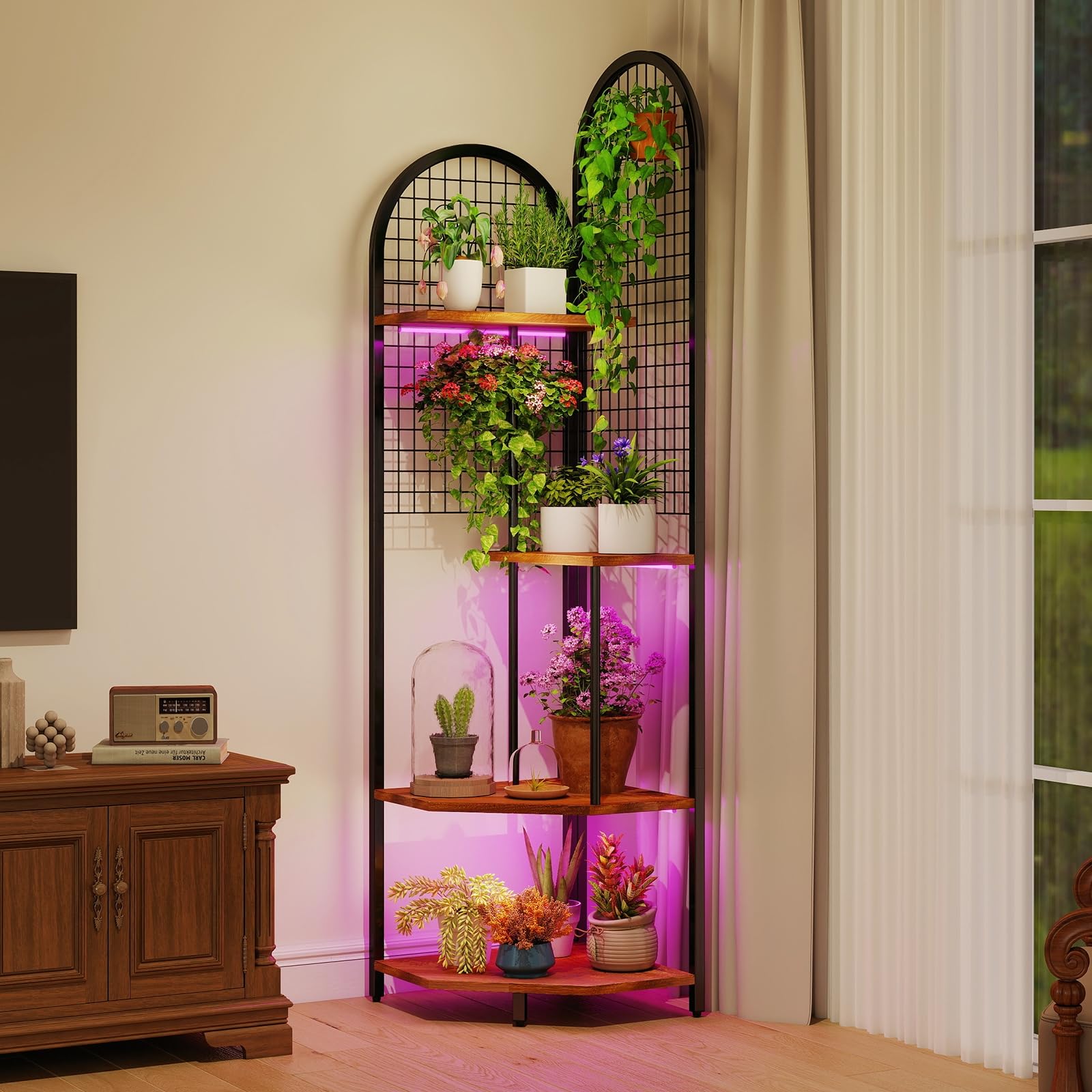 Plant Stand Indoor with Grow Lights, 4-Head & 3-Color LED Corner Plant  Stand, 63