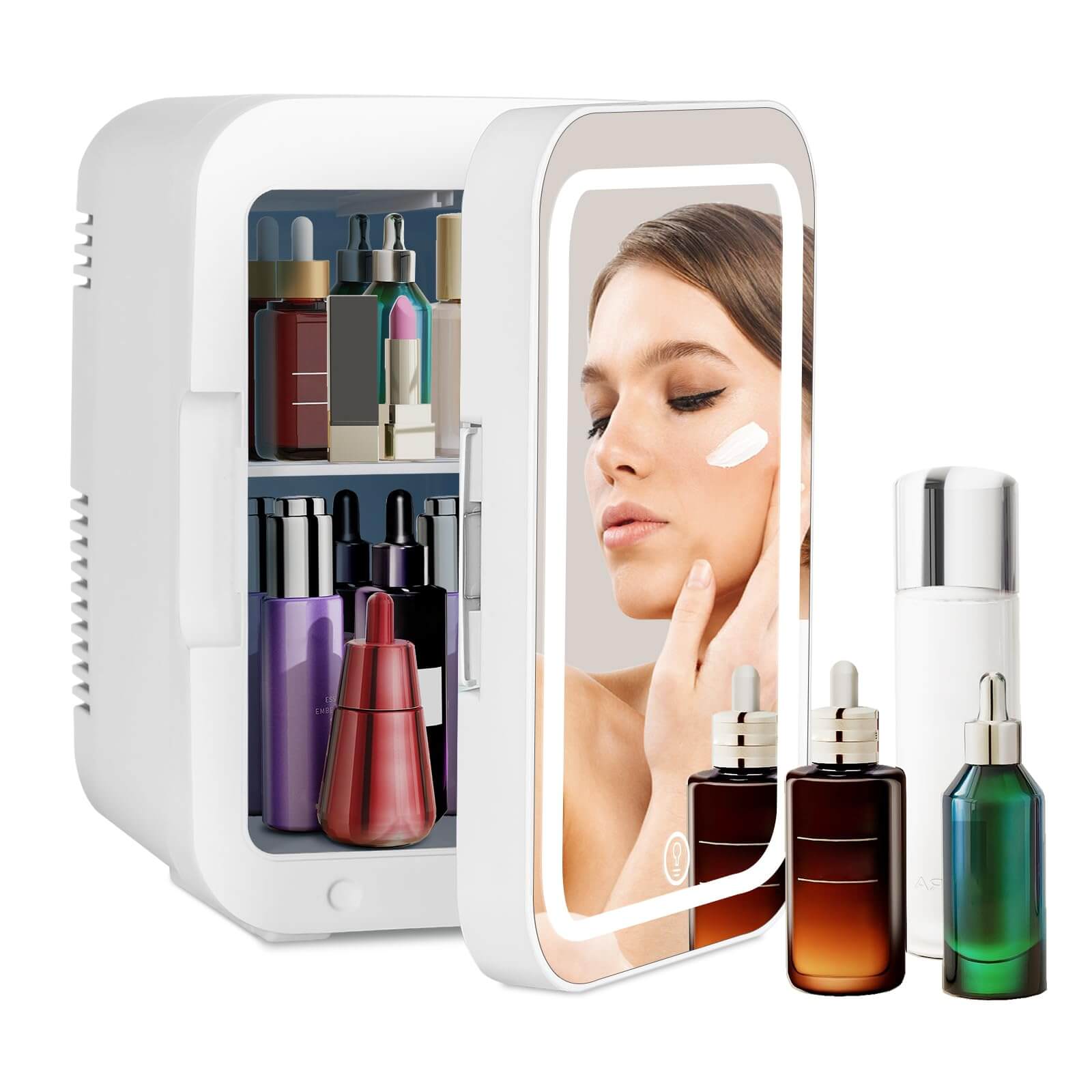 Mini Skincare Makeup Fridge 4L/6 Can with LED Light Mirror AS010- Cool