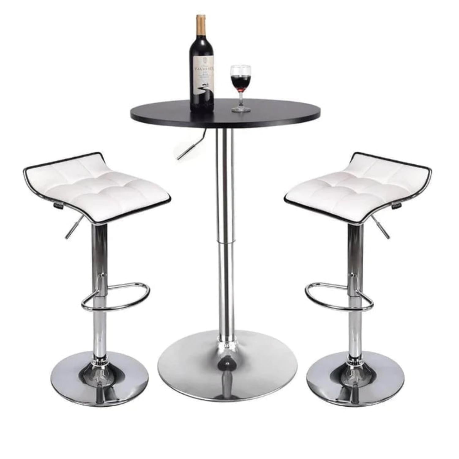 Elecwish Black Bar Table with two Grid White Bar Stools Set 3-Piece OW0306