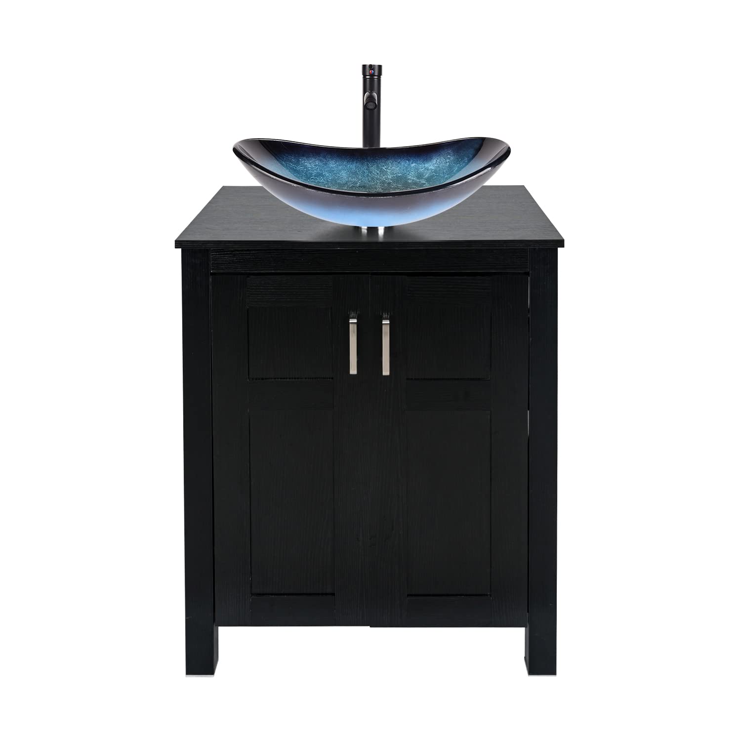 Black Bathroom Vanity Set with Blue Boat Vessel Sink HW1120