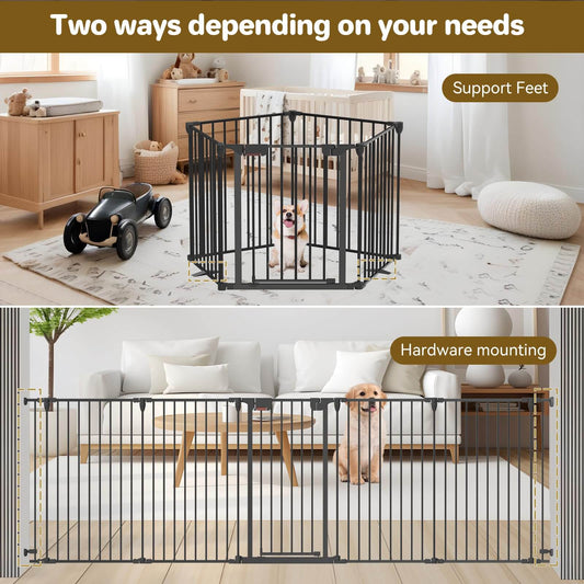 Foldable Dog Gate 35"-149" Extra-Wide Playpen for Stairs 5 Panels PA749