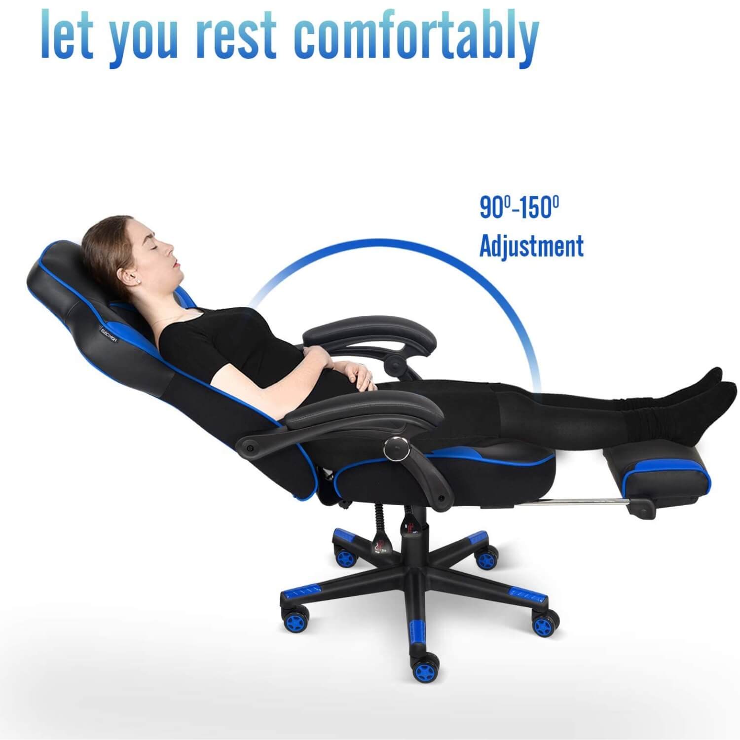 Elecwish blue massage gaming chair with footrest OC112 can let you rest comfortably