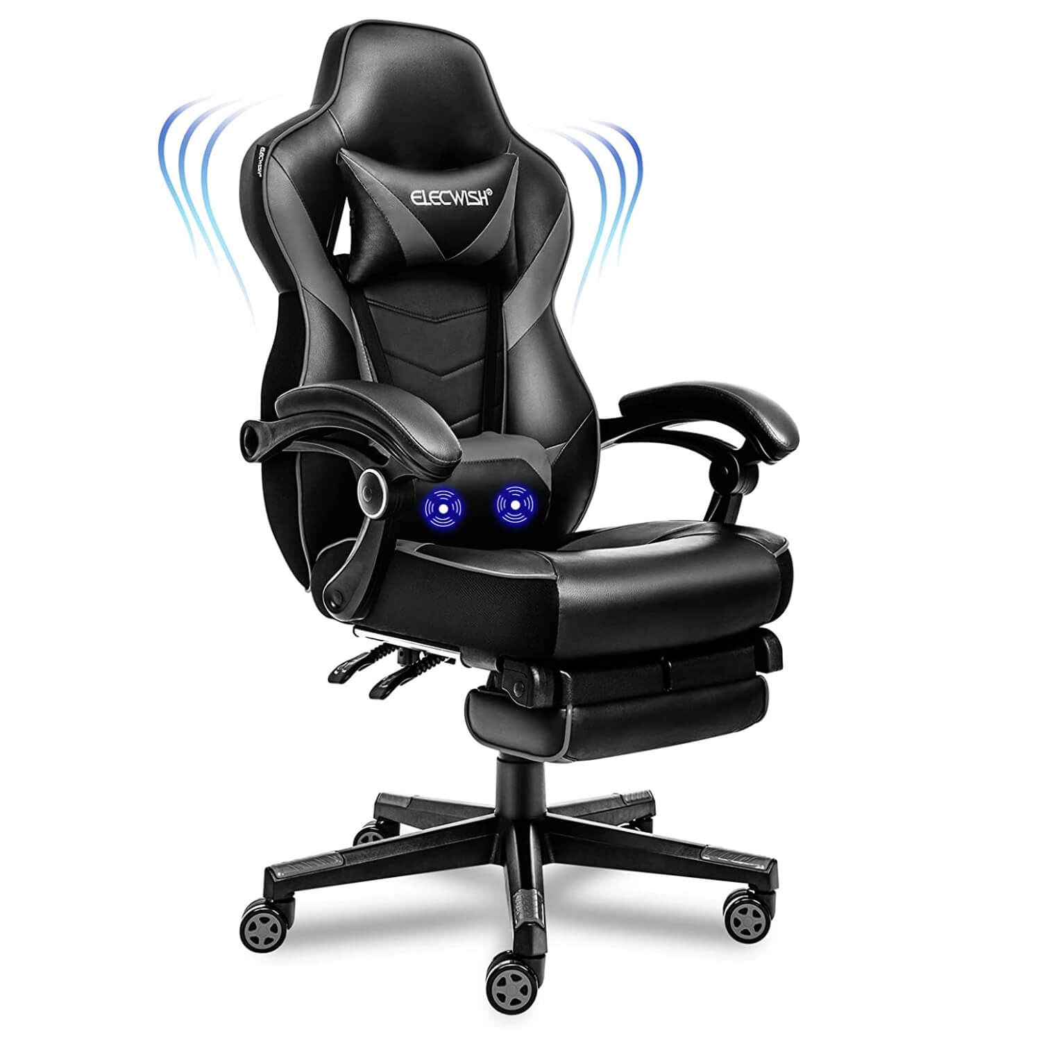 Ergonomic Gaming Chair with Massage Footrest Headrest | Elecwish.com