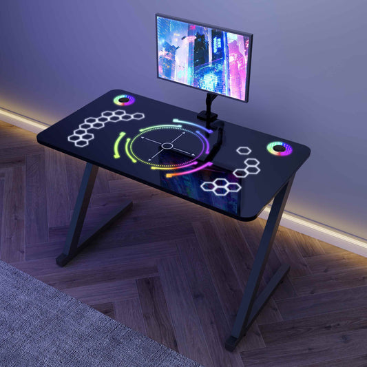Elecwish Tempered Glass Desktop RGB LED Gaming Desk S-001