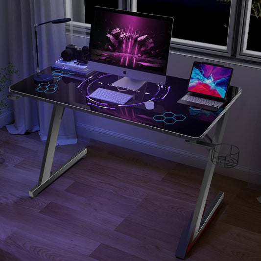 Elecwish Tempered Glass Desktop RGB LED Gaming Desk S-001