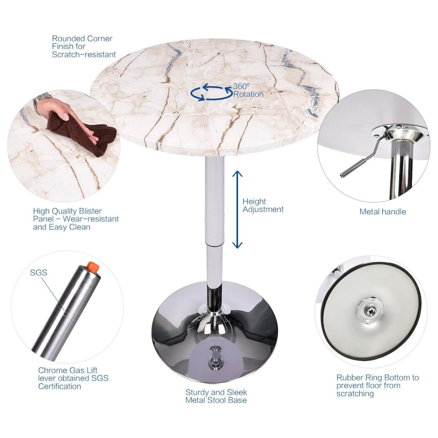 Features of Elecwish marble bar table