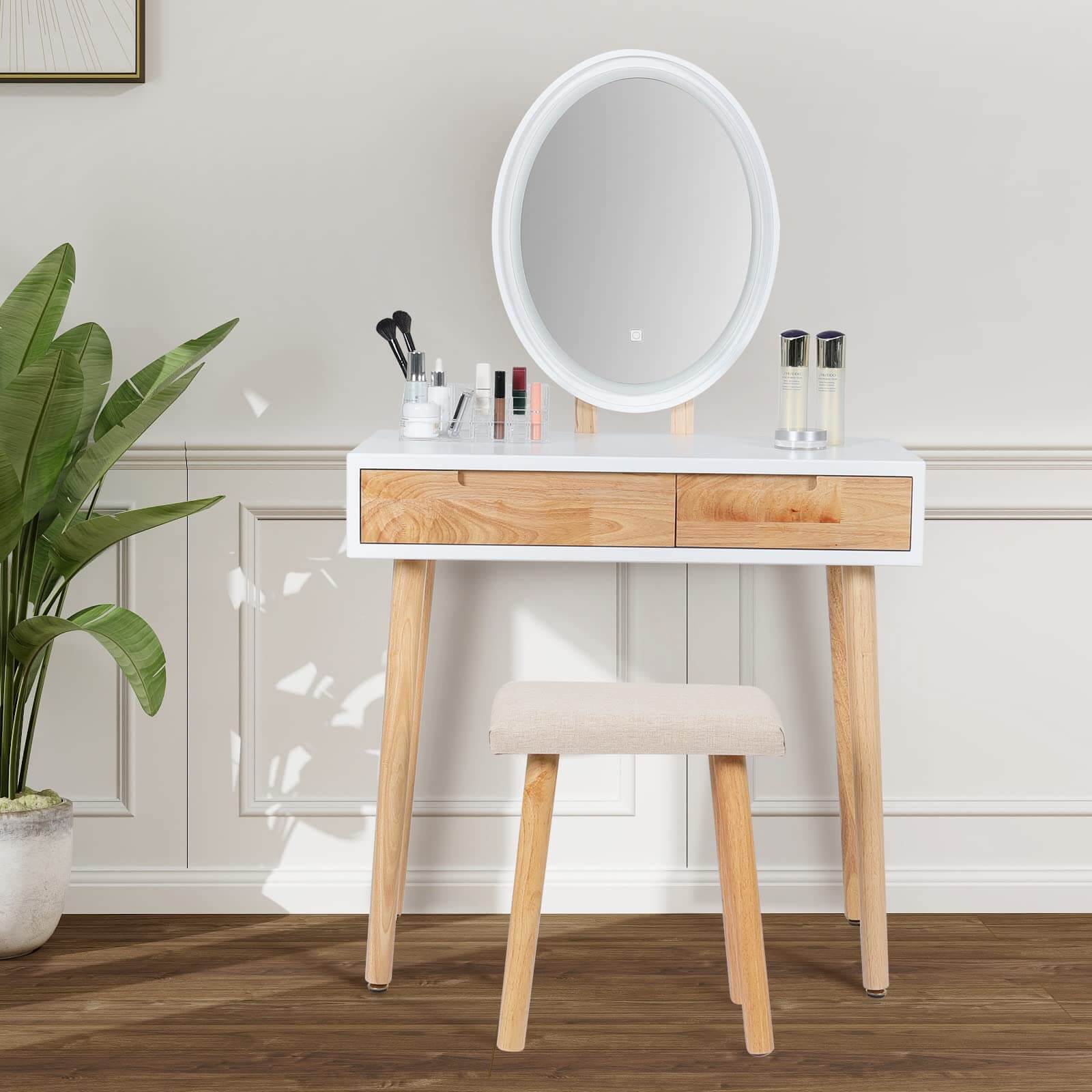 Elecwish Vanity Makeup Table Set with Adjustable LED Oval Mirror IF11213 display scene