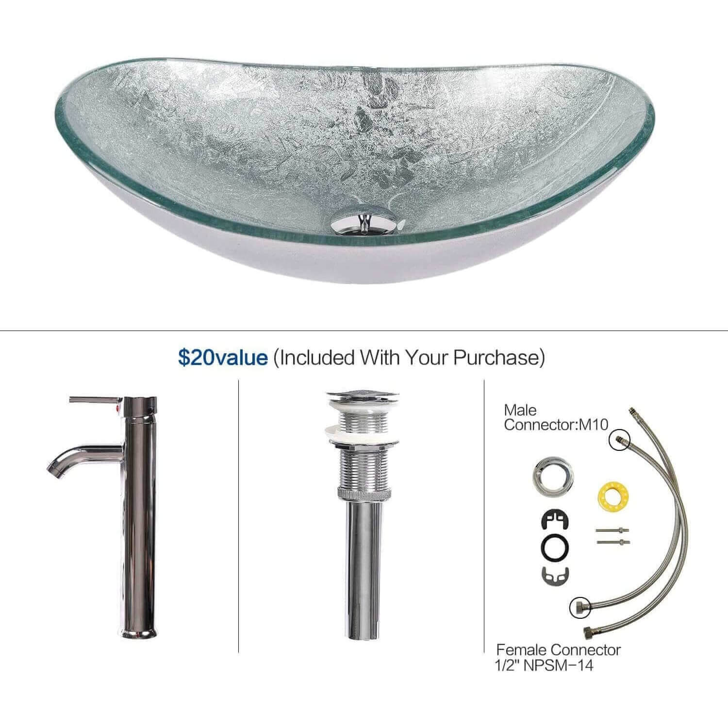 Elecwish silver boat glass sink with component