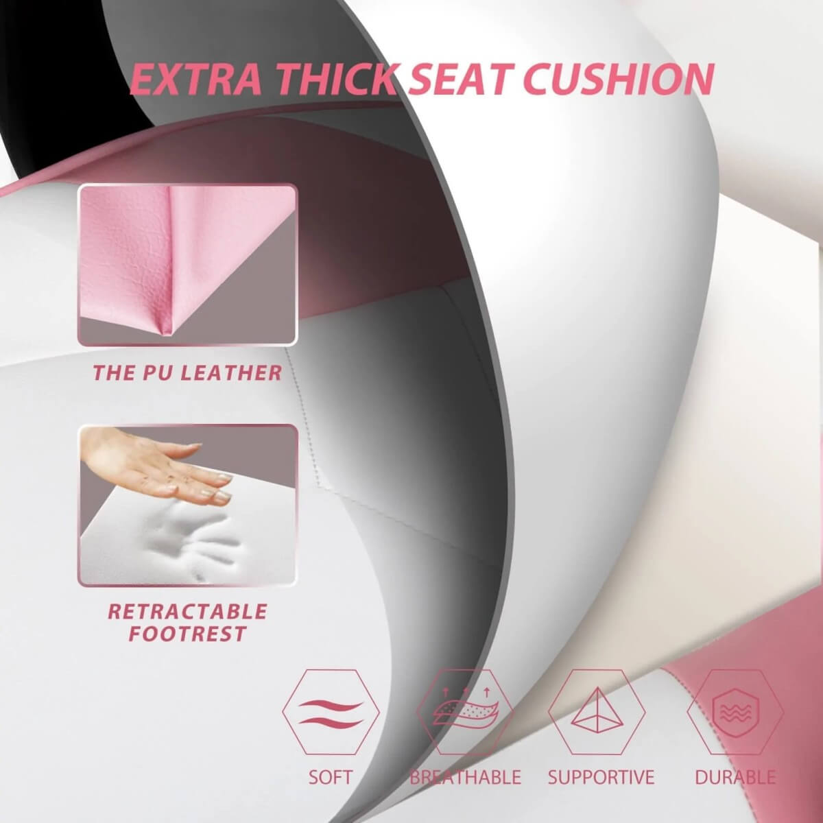 Elecwish Video Game Chairs Pink Gaming Chair With Footrest OC087 has extra thick seat cushion