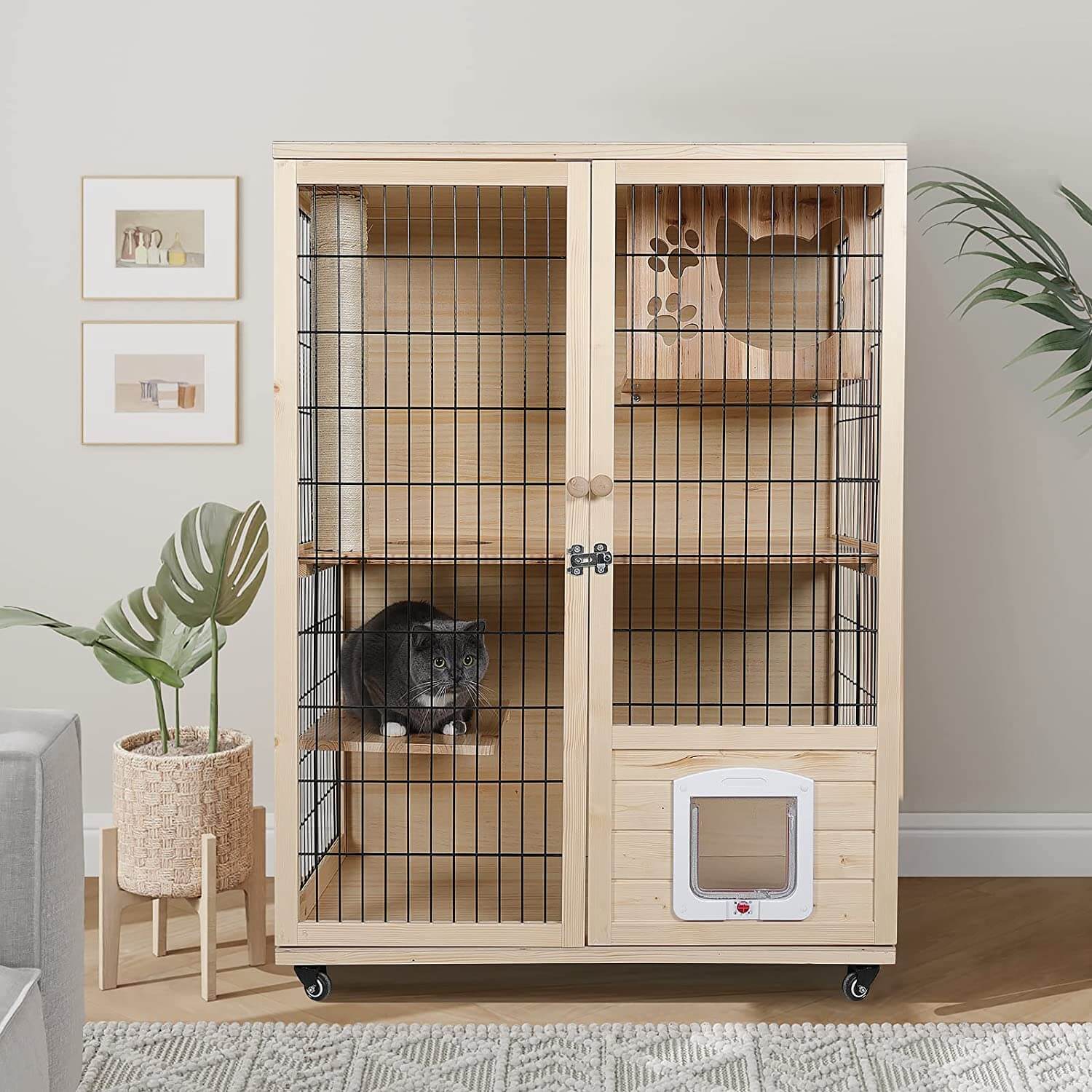 Multifunctional Wooden Cat House | 4 Zones Integrated
