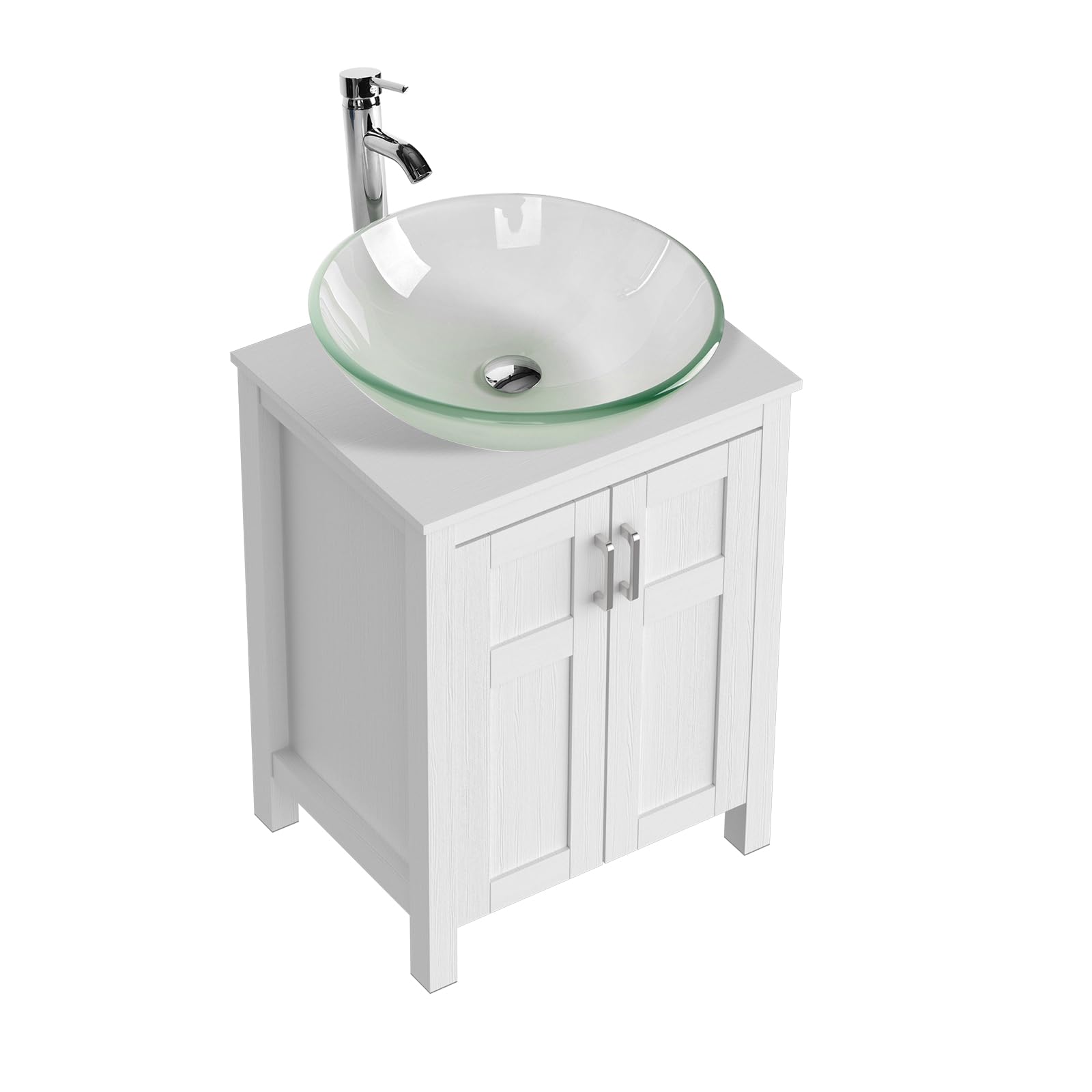 Above view of Elecwish White Bathroom Vanity and Clear Green Sink Set HW1120-WH