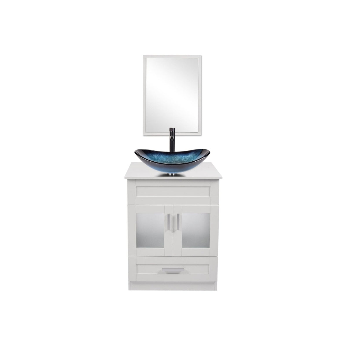 Elecwish White Bathroom Vanity with Blue Boat Sink Set BA1001-WH