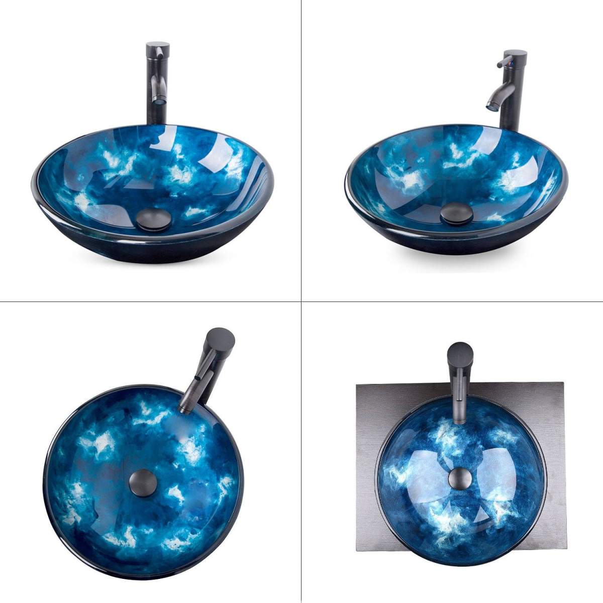 Four angle views of Elecwish ocean blue round sink
