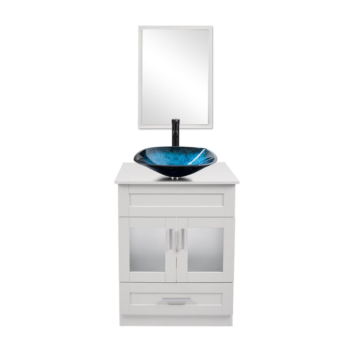 Elecwish White Bathroom Vanity with Blue Square Sink Set BA1001-WH
