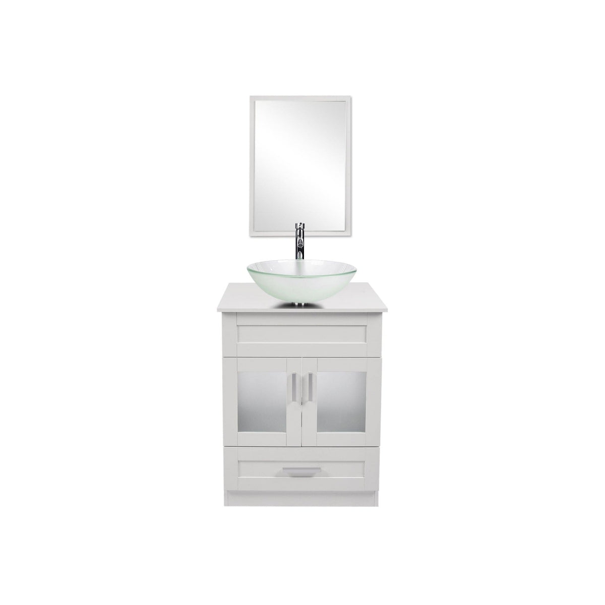 Elecwish White Bathroom Vanity with Glass Round Sink Set BA1001-WH