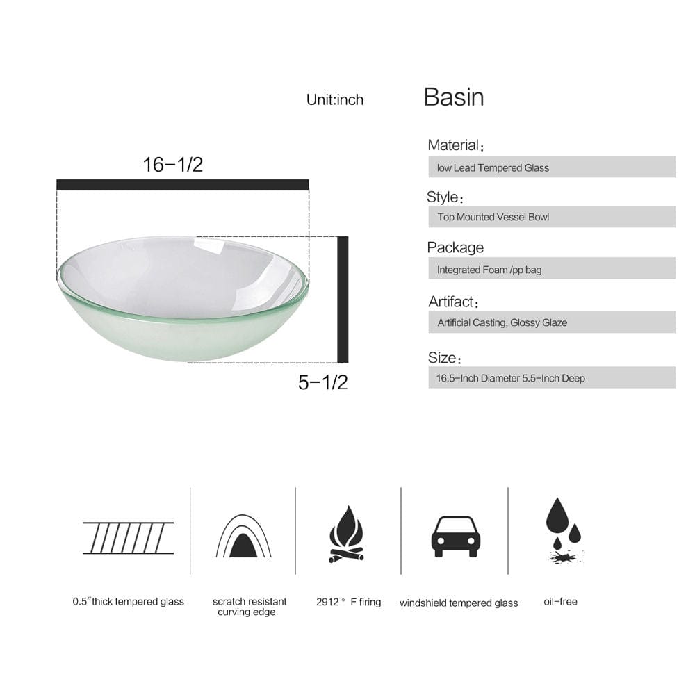 Elecwish Glass Round Sink basin size and desription