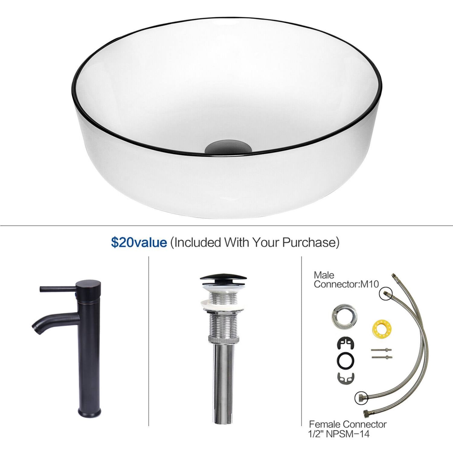 Elecwish Round White Sink included parts