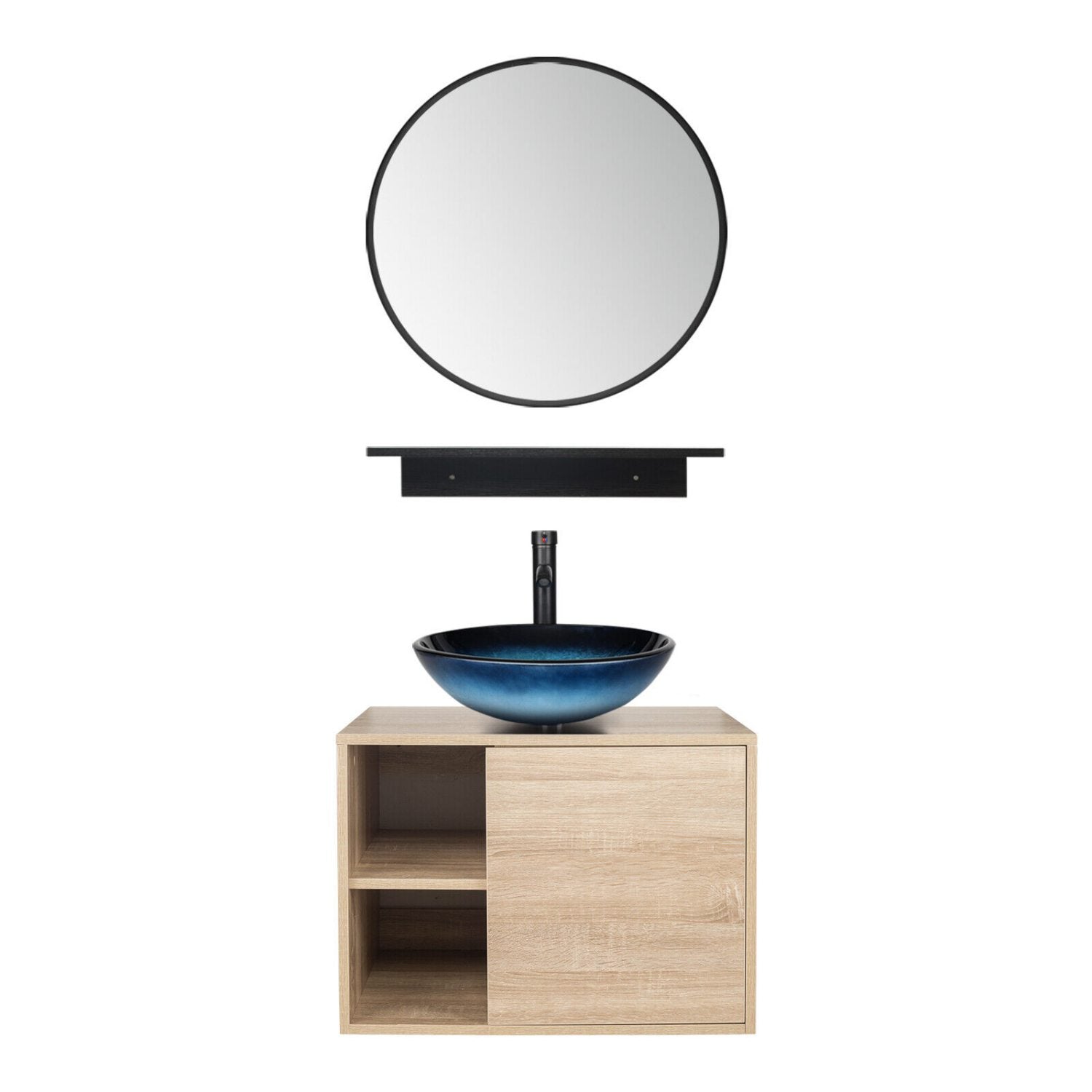 Elecwish natural Wall Mounted Cabinet with Shiny Blue Sink Combo US-BV1004