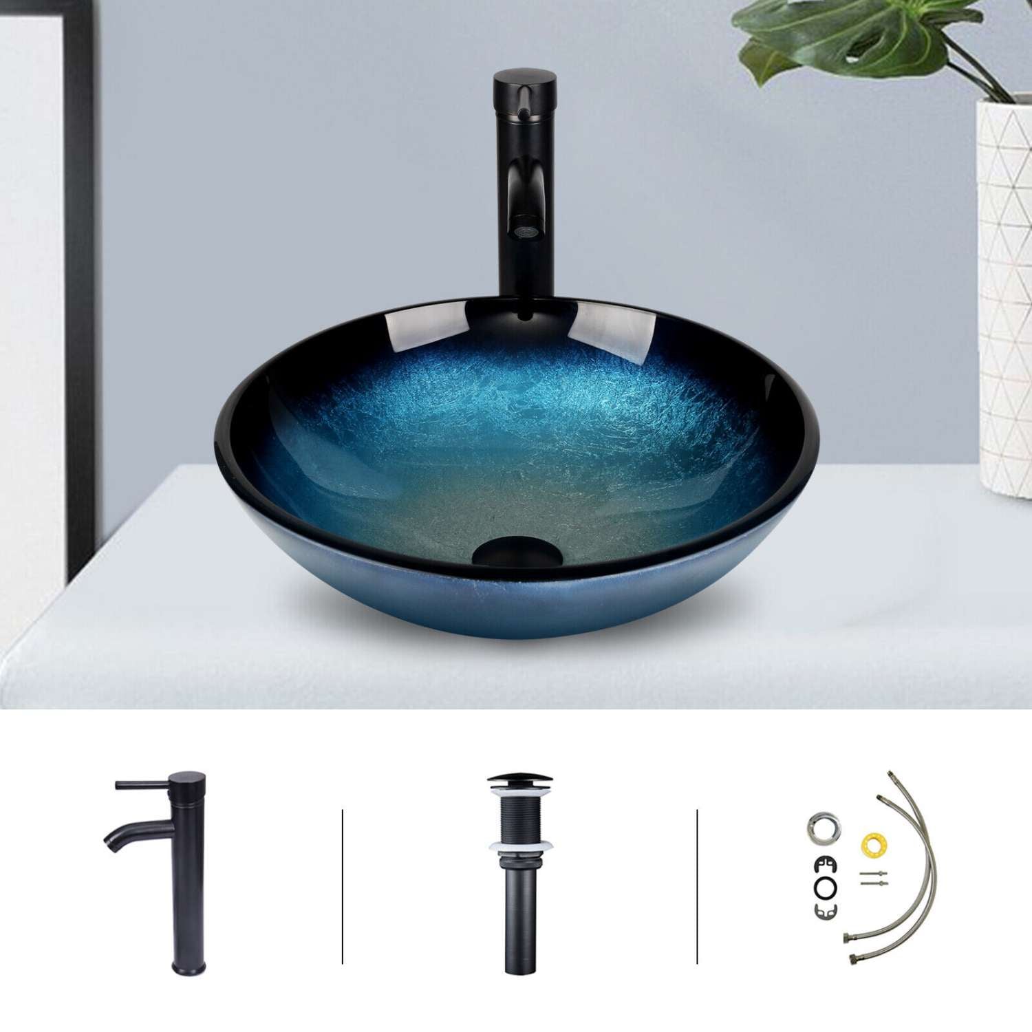 Elecwish Shiny blue sink included parts