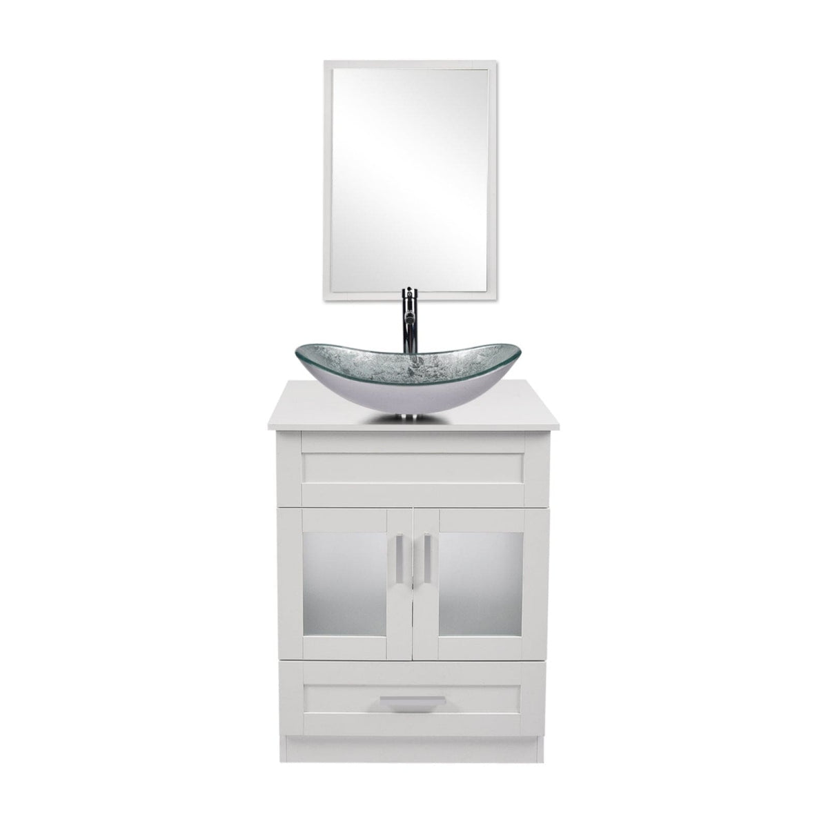 Elecwish White Bathroom Vanity with Silver Boat Sink Set BA1001-WH