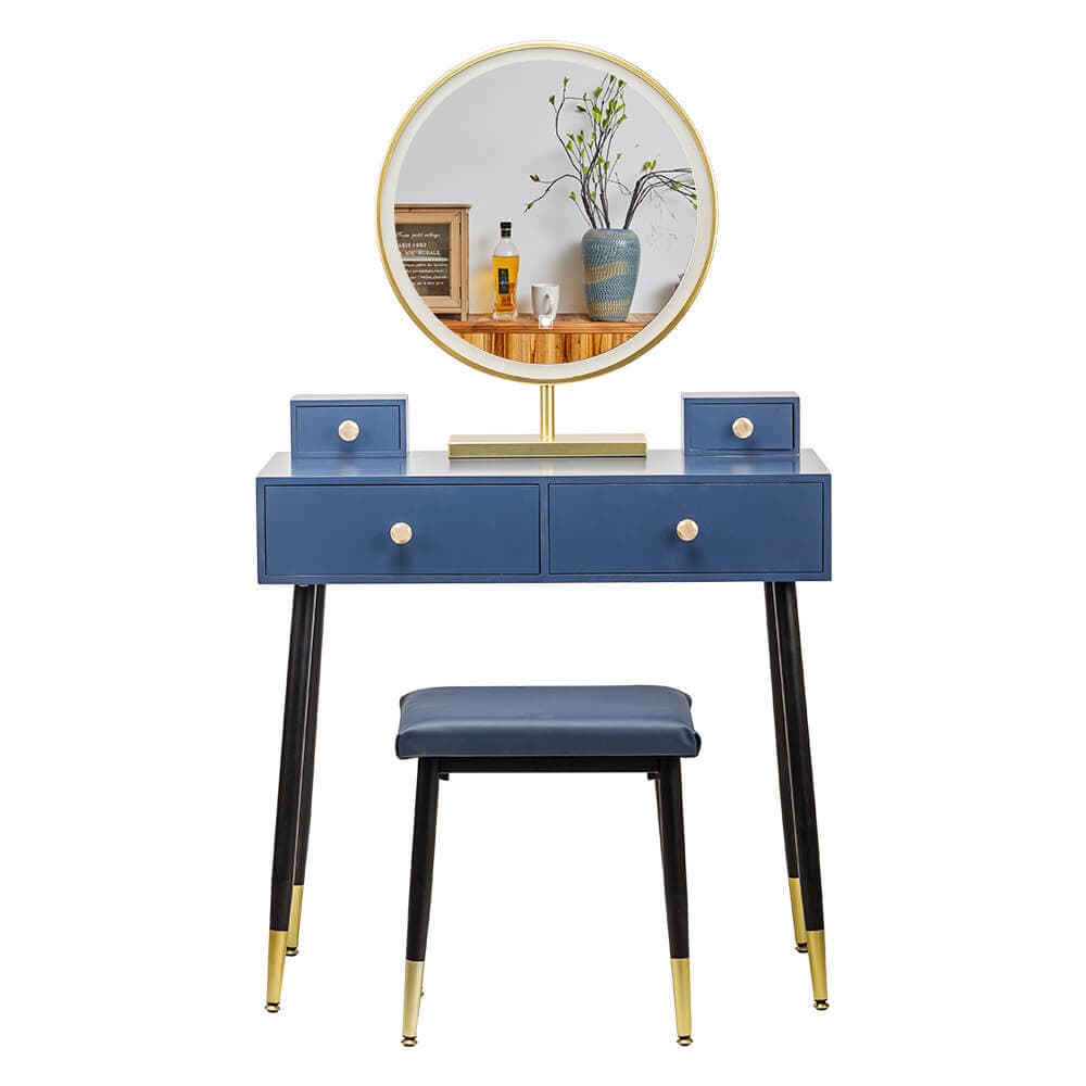 Makeup Vanity Table Set 3 LED Lighted Mirror Cushion Stool Blue