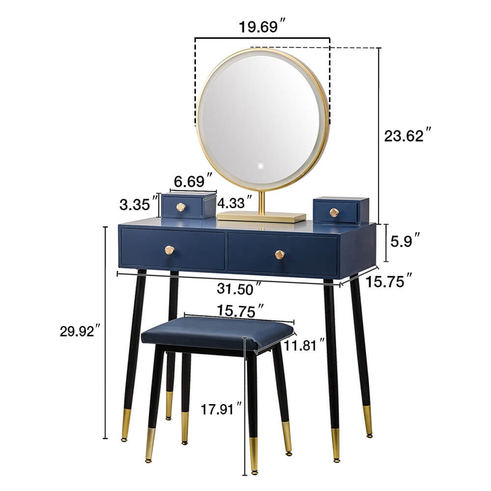 Elecwish Modern Blue Dressing Table PU Cushion Stool HW1178 size