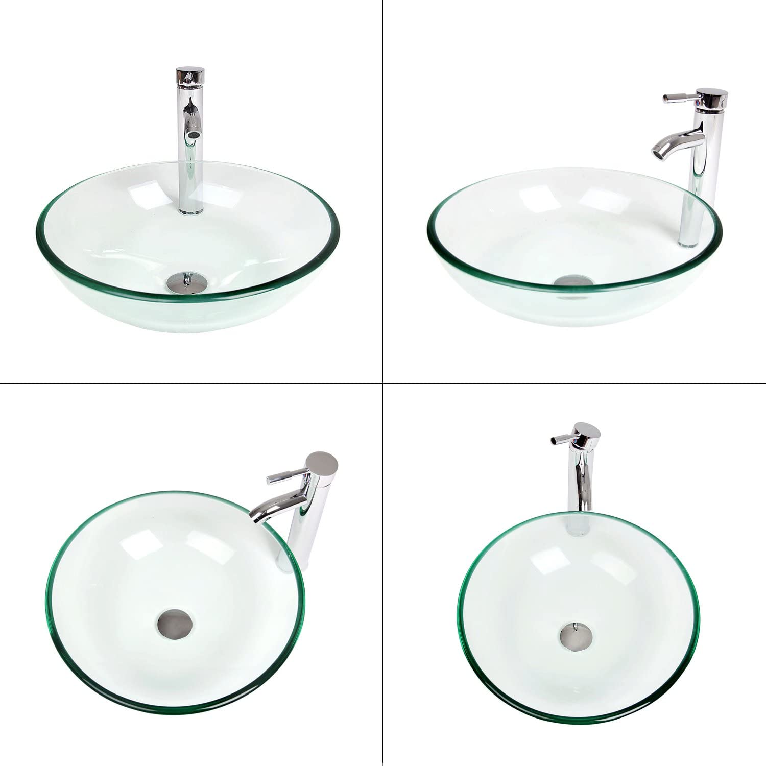 4 angles of Elecwish clear glass sink