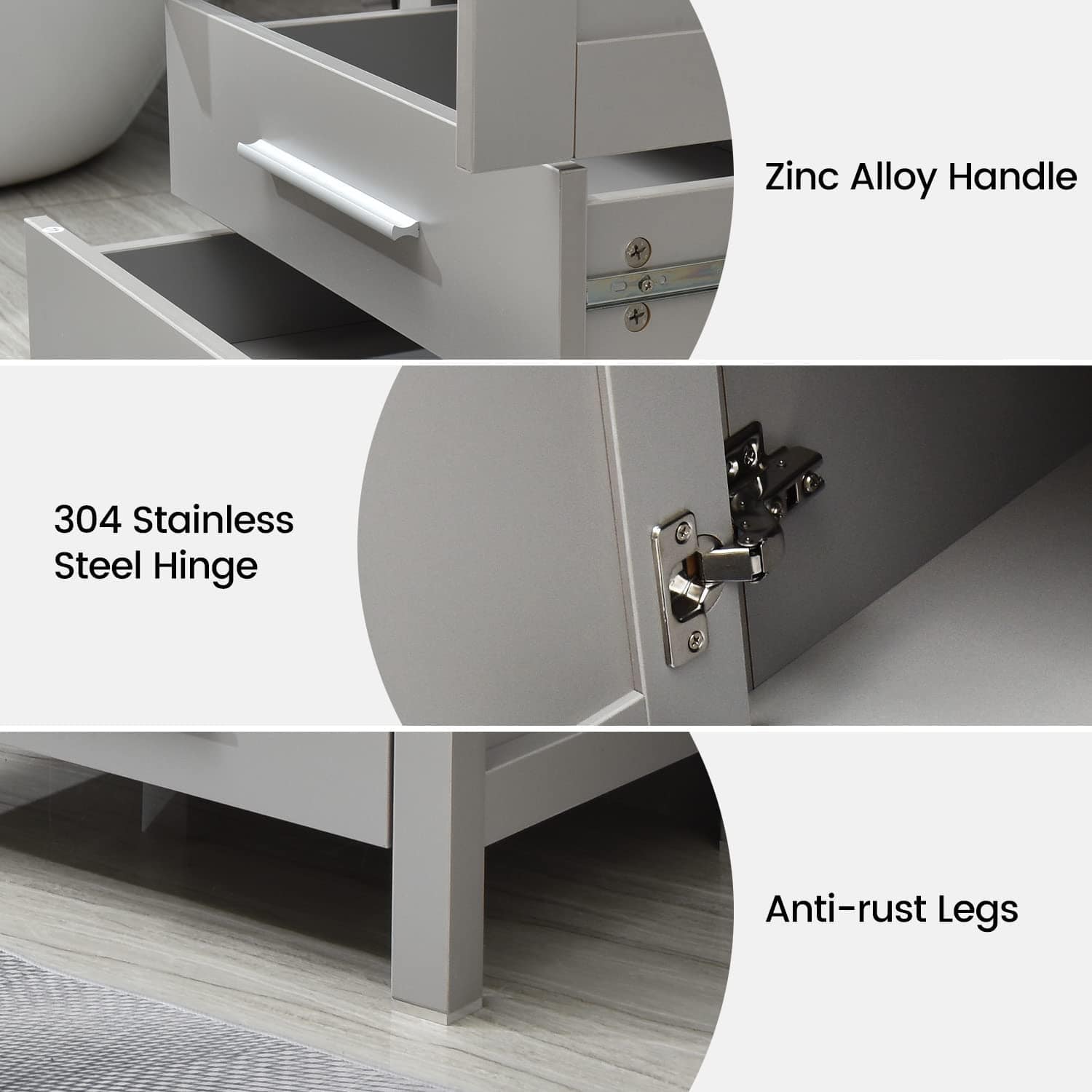 Elecwish 24-Inch Bathroom Vanity, Modern Wood Fixture Stand Pedestal Cabinet with Mirror, Grey features