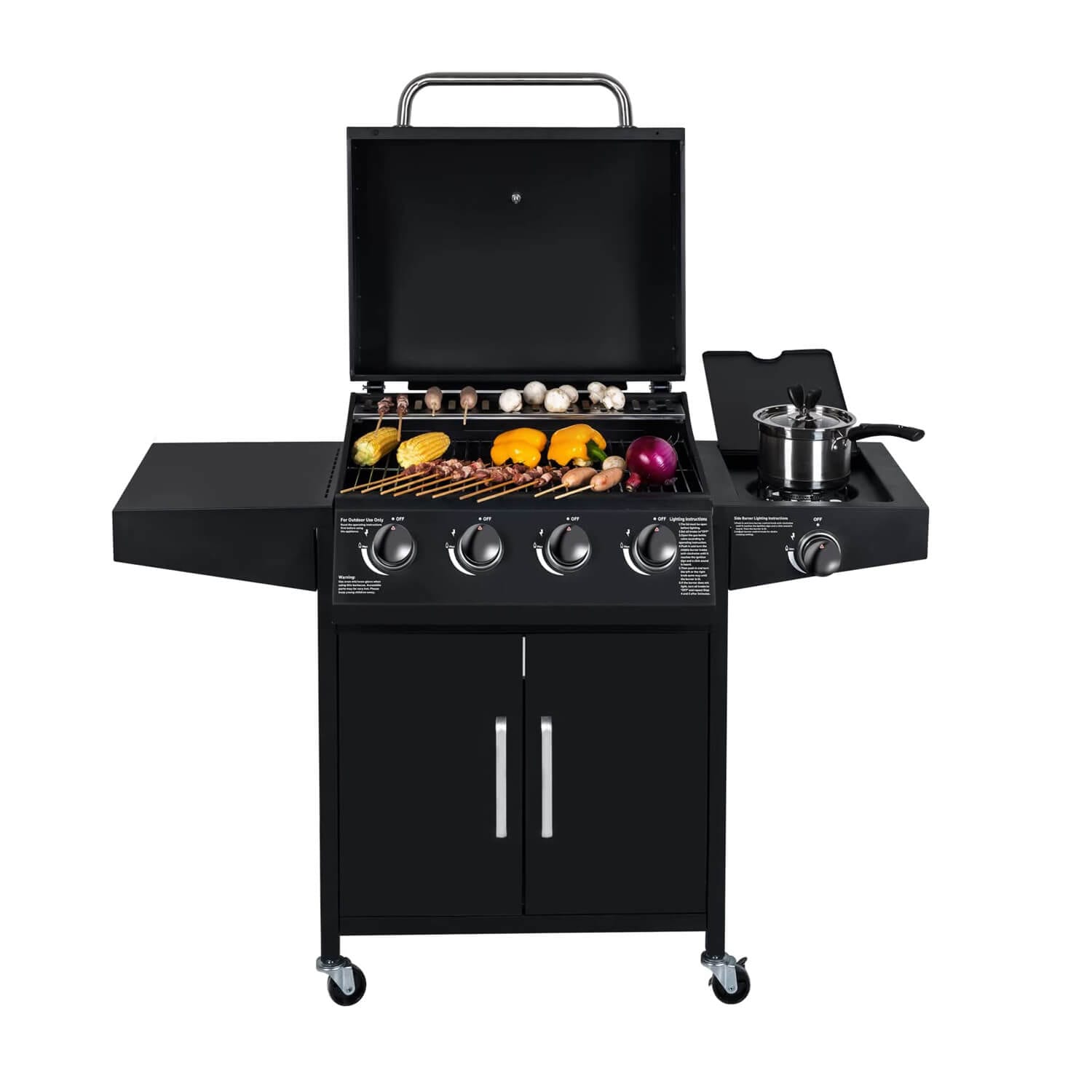 Elecwish 4 Burner Stainless Steel Liquid Propane Gas Grill with Side Burner