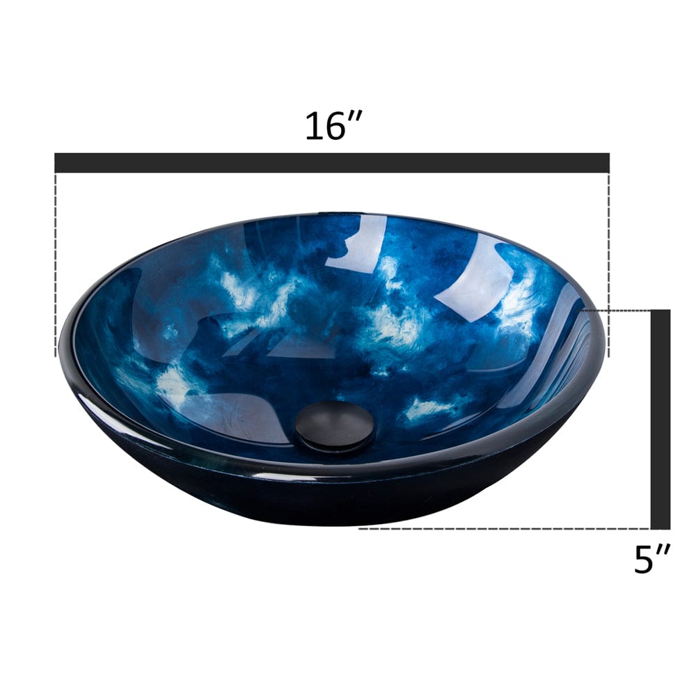 Elecwish Artistic Vessel Sink Bathroom Glass Bowl Faucet Drain Combo,Ocean Blue sink size
