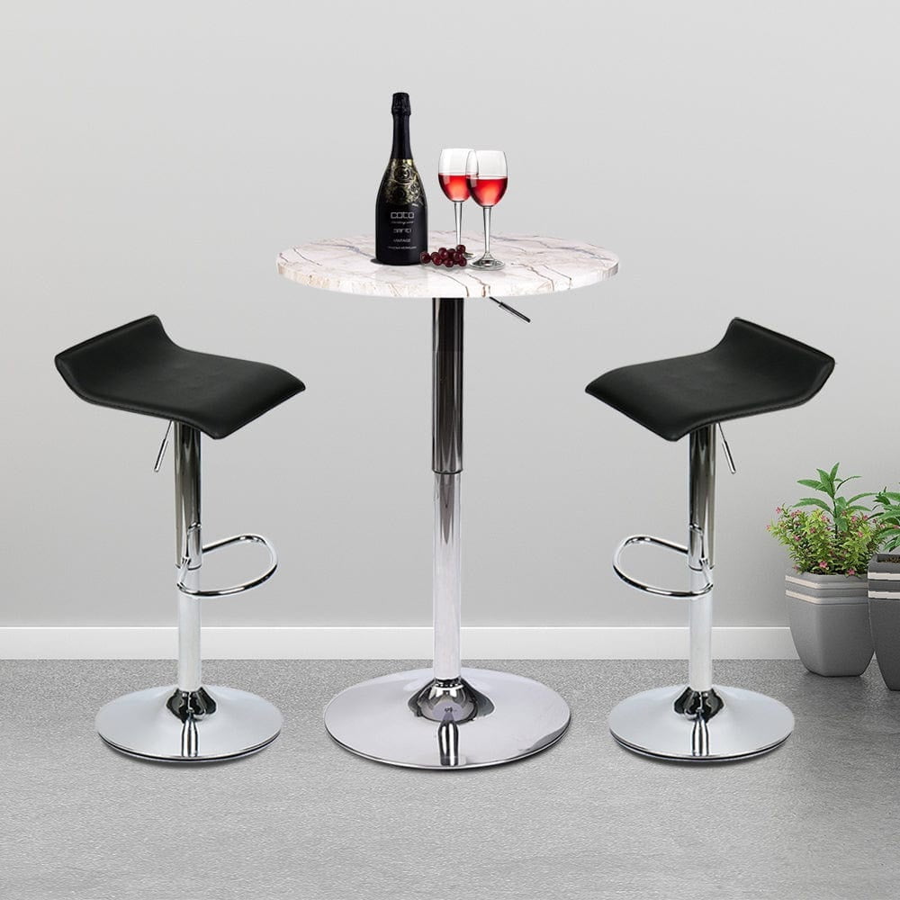 Bar Table Set 3-Piece OW0302 marble white bar table and black bar stools display scene