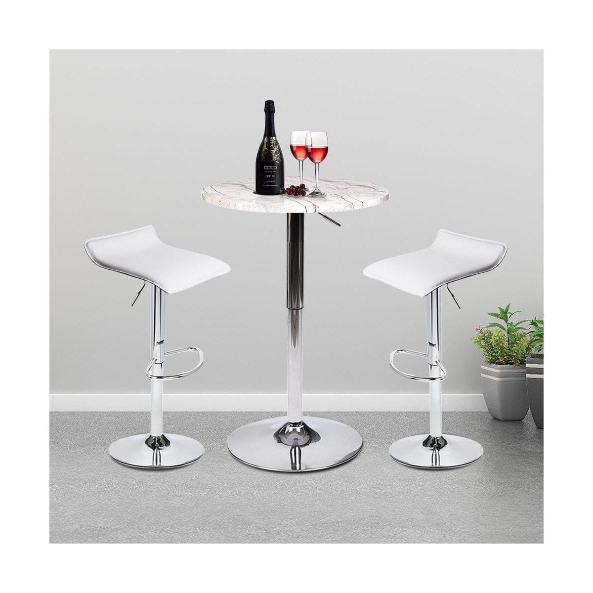 Bar Table Set 3-Piece OW0302 marble white bar table and white bar stools display scene