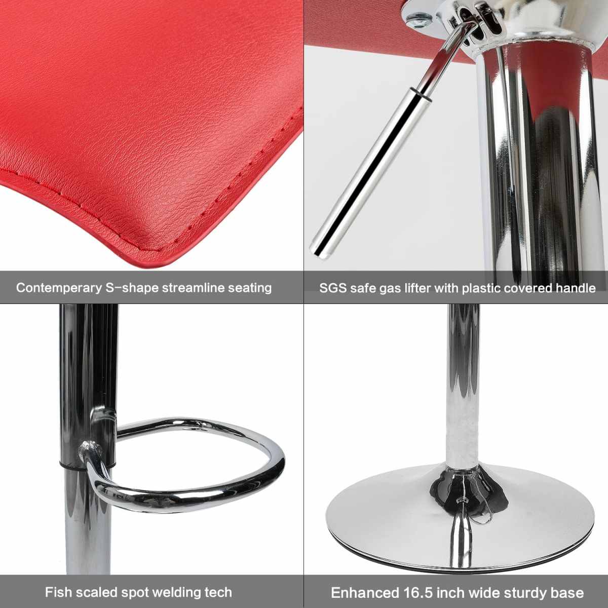 Four feature details of Elecwish red bar stool OW002 features