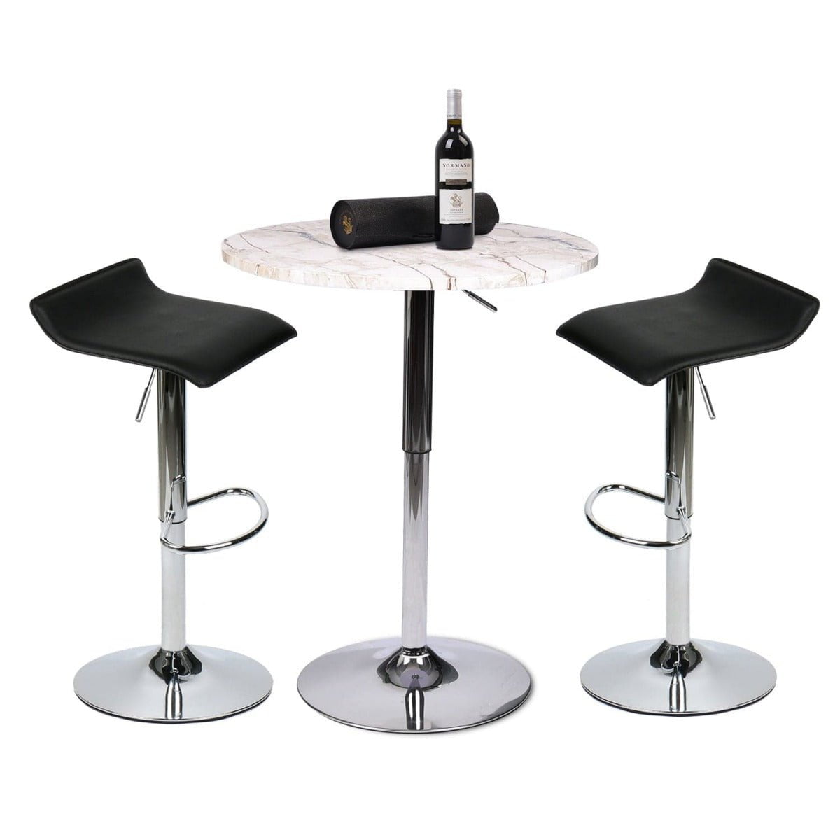 Elecwish Bar Table Marble / Black Bar Table Set 3-Piece OW0302