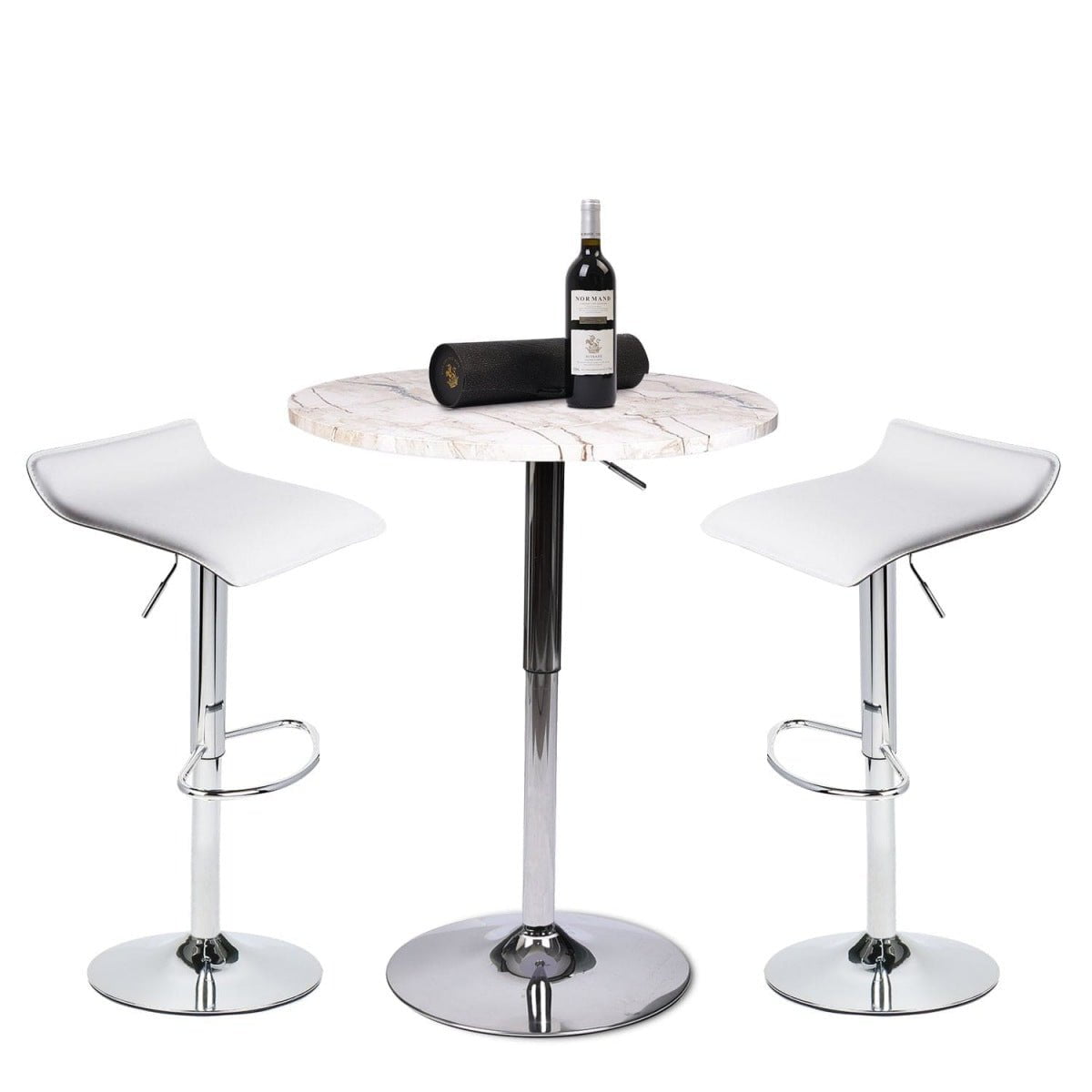 Elecwish Bar Table Marble / White Bar Table Set 3-Piece OW0302
