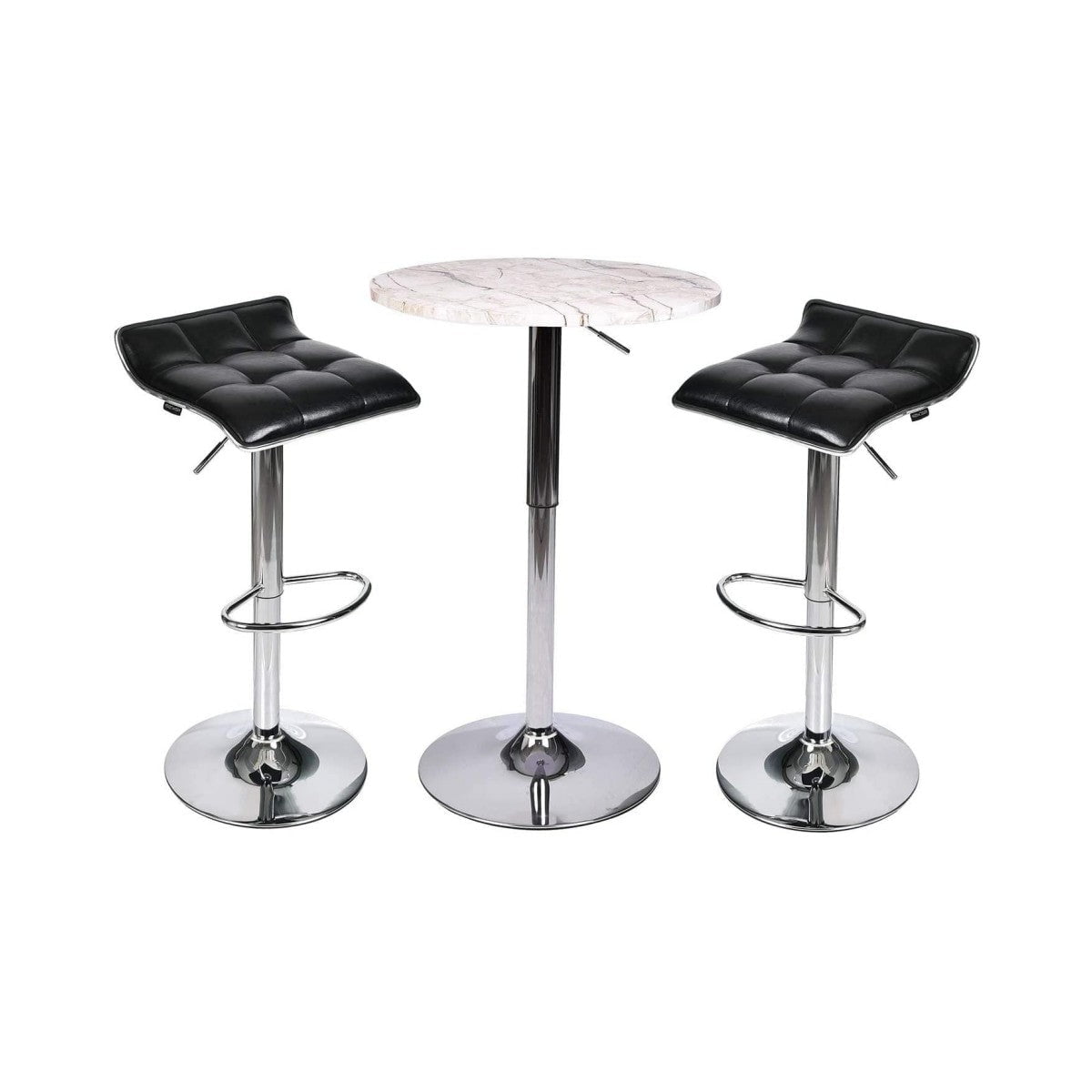 Elecwish Bar Table Marble White / Grid Black Bar Table Set 3-Piece OW0306