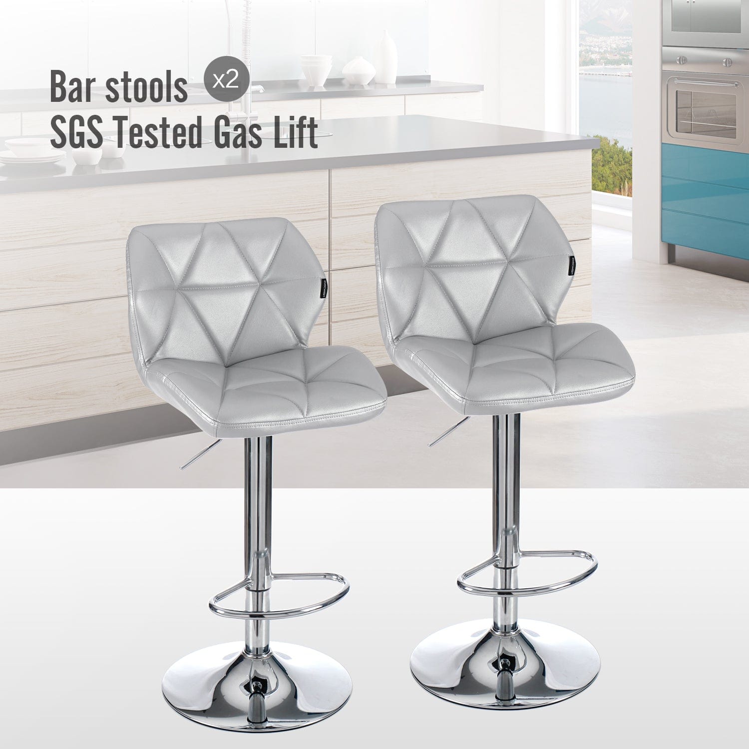 Elecwish Grid Silver Barstools Set of 2 Bar Stools OW001