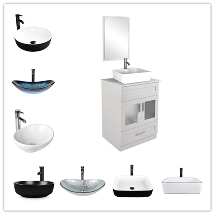 Elecwish 24" Wood Bathroom Vanity Stand Pedestal Cabinet with Drawers and Mirror can be matched with all the vessel sinks