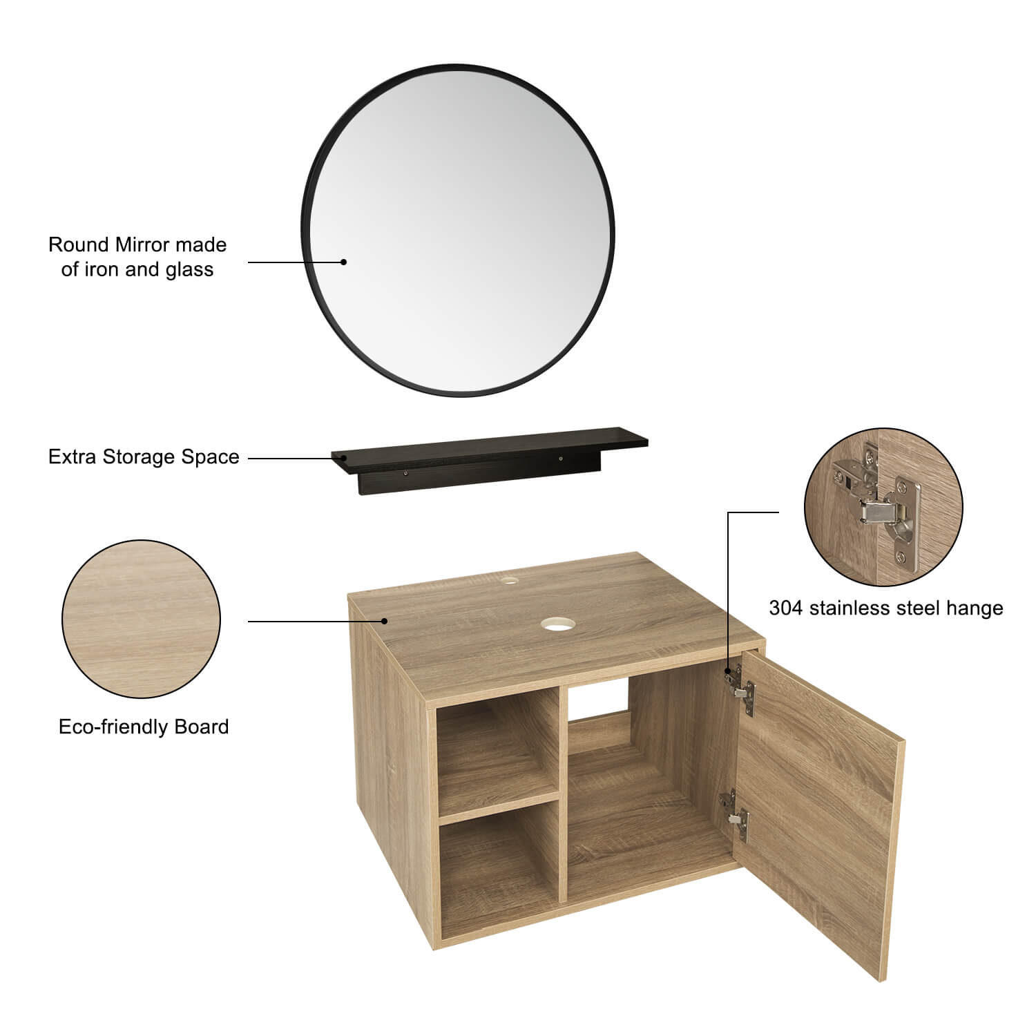 Elecwish Bathroom Vanity Wall Mounted Cabinet features