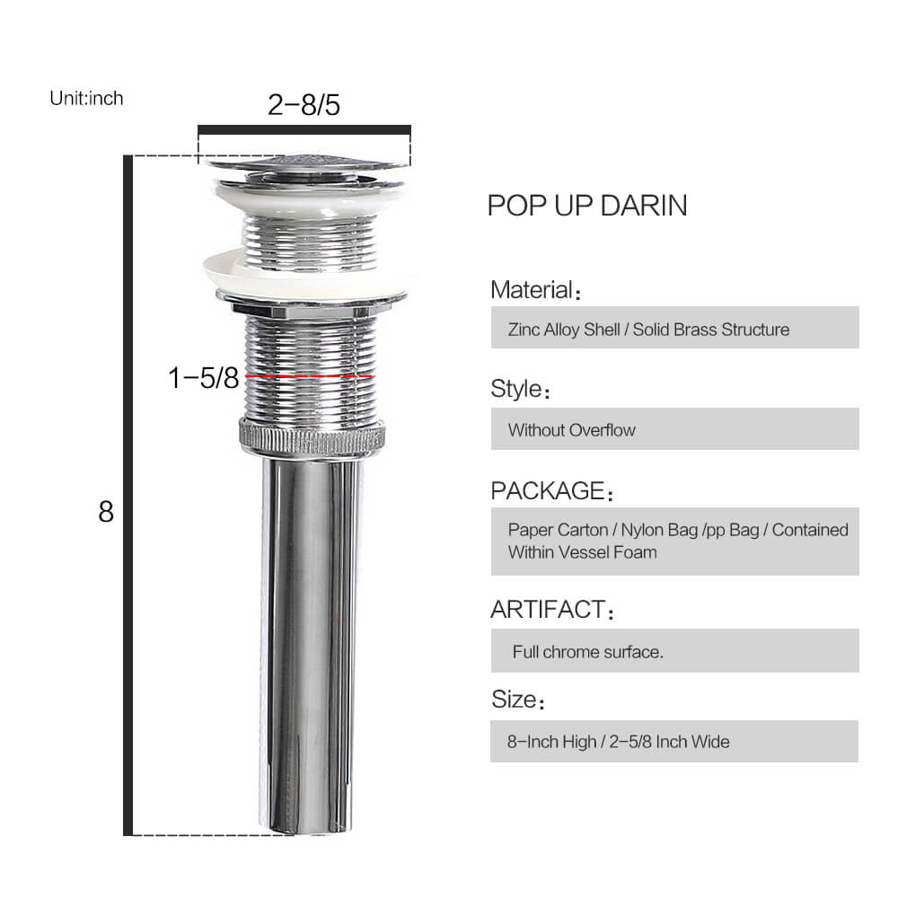 Elecwish sink pop up drain size and description