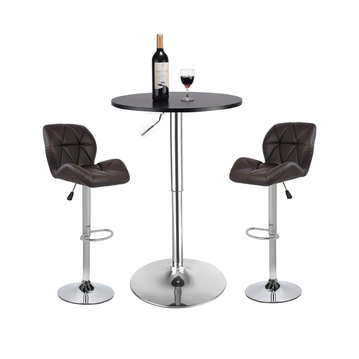 Elecwish Bar Table Set 3-Piece OW0301 black bar table with brown bar stools