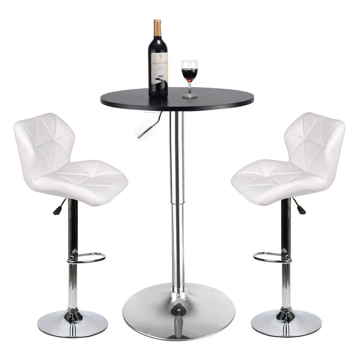 Elecwish Bar Table Set 3-Piece OW0301 black bar table with white bar stools