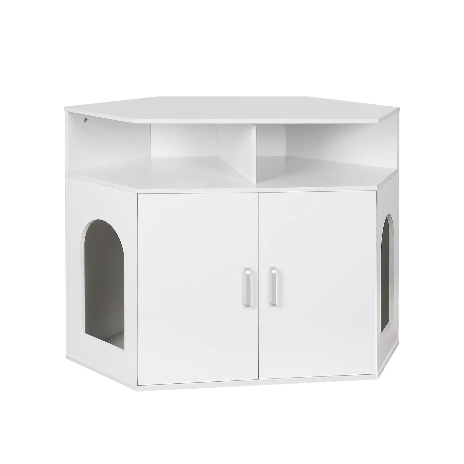 Elecwish Cat Box Cabinet with Double Doors and Open Shelf PF003 with white background