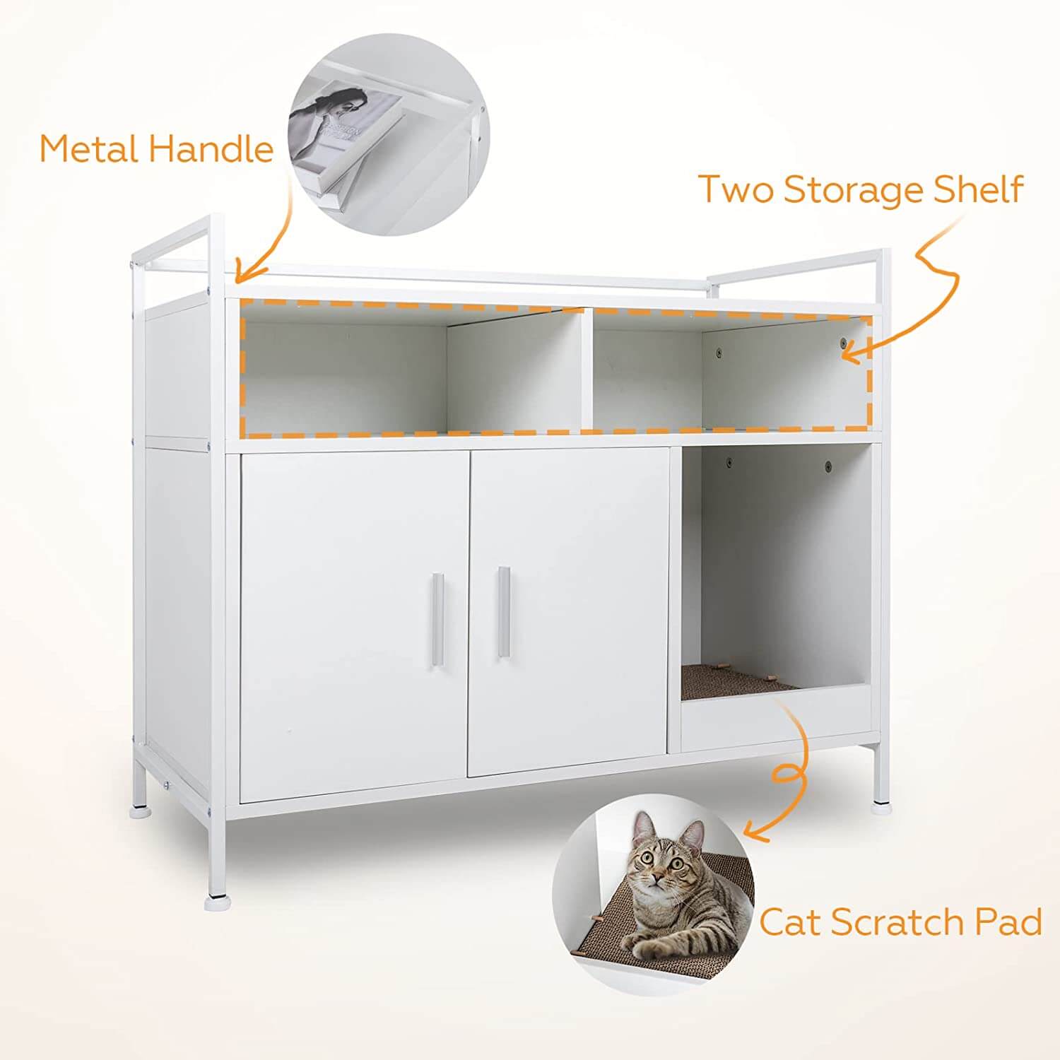 Features display of Elecwish White Cat Litter Box Storage Cabinet HW1193