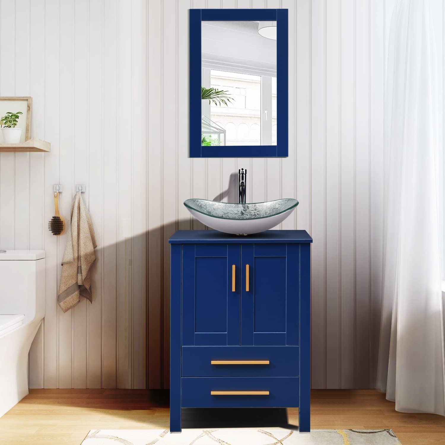 Elecwish 24'' bathroom wood vanity with silver boat glass sink