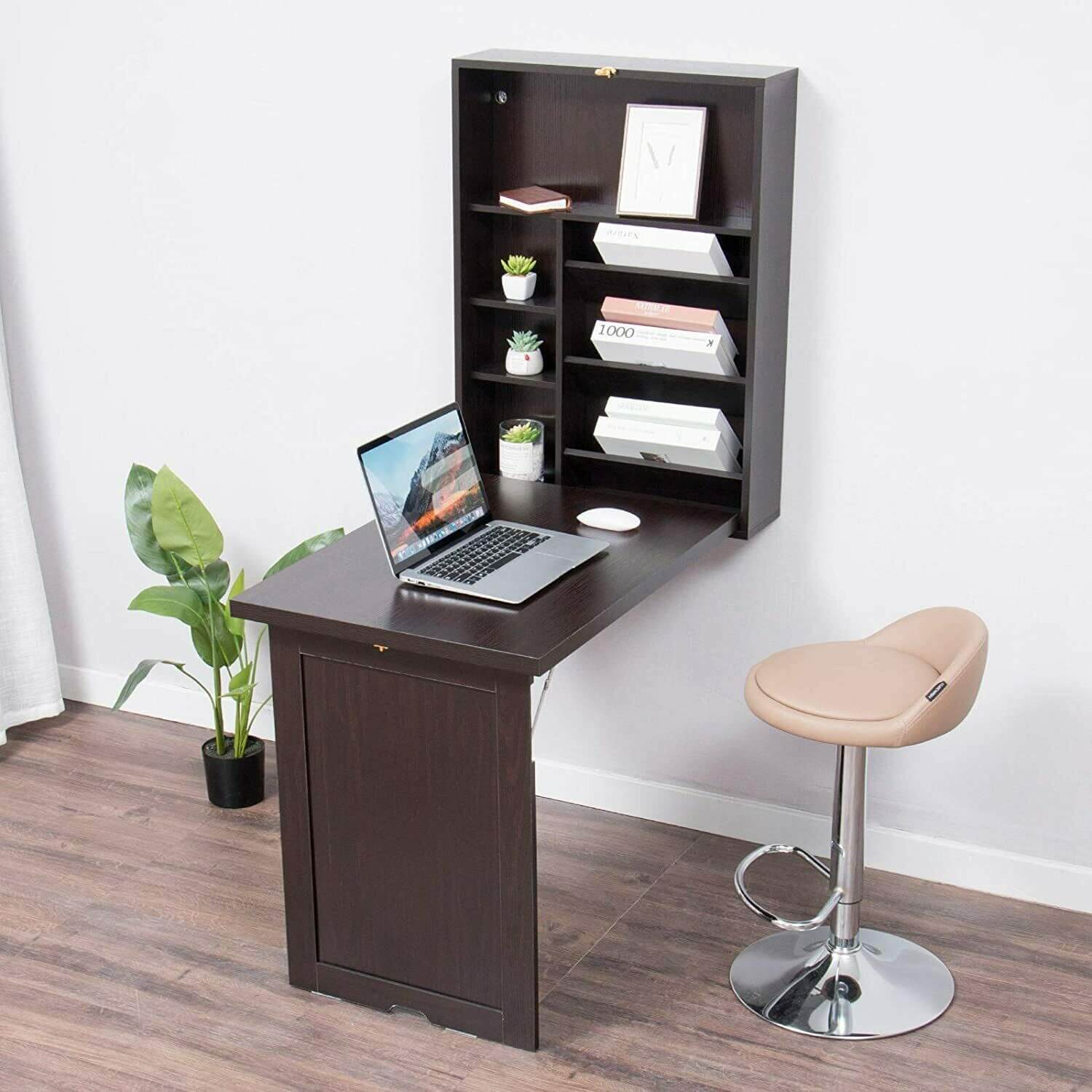 Elecwish Desk Walnut Wall Mounted Computer Desk HW1096 for work at home